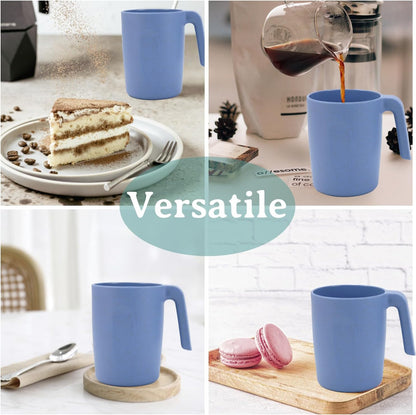 Wrova 16oz Wheat Straw Cups with handles set of 6-Plastic Cups Reusable-Unbreakable Kids Mugs-Dishwasher Safe & Microwave Safe-Ideal Plastic Mugs for Tea,Coffee,Camping,RV-Sky Blue