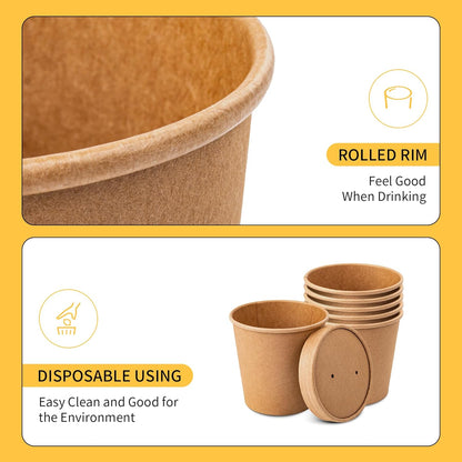 Paper Soup Bowls with Lids, Disposable Ice Cream Cups Kraft Paper Soup Bowls 26oz To Go Soup Containers with Lids for Hot Soups, Food Storage, Ice Creams(10 Sets, 26 oz)