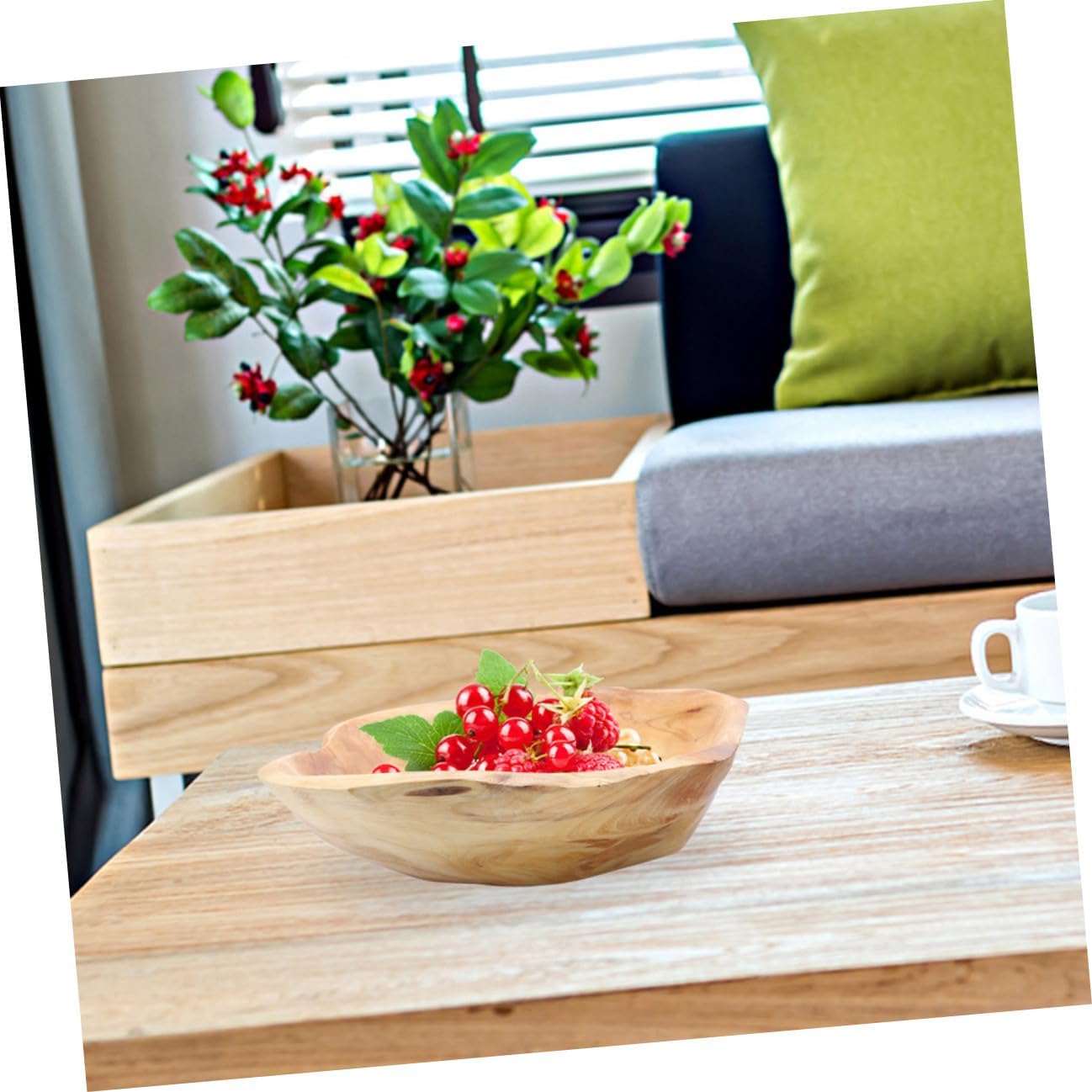 Wooden Serving Bowls, Rustic Wood Fruit Tray, Carved Salad Bowl, Decorative Keys Holder, Coffee Table Display