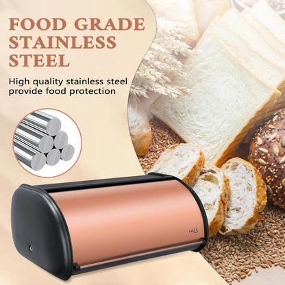 ENLOY Bread Box for Kitchen Countertop, Stainless Steel Bread Storage Bin for Kitchen with Roll Up Lid, Large Capacity Bread Keeper Holds Large Loaves of Bread (Rose Gold) 17 x 11 x 7 IN