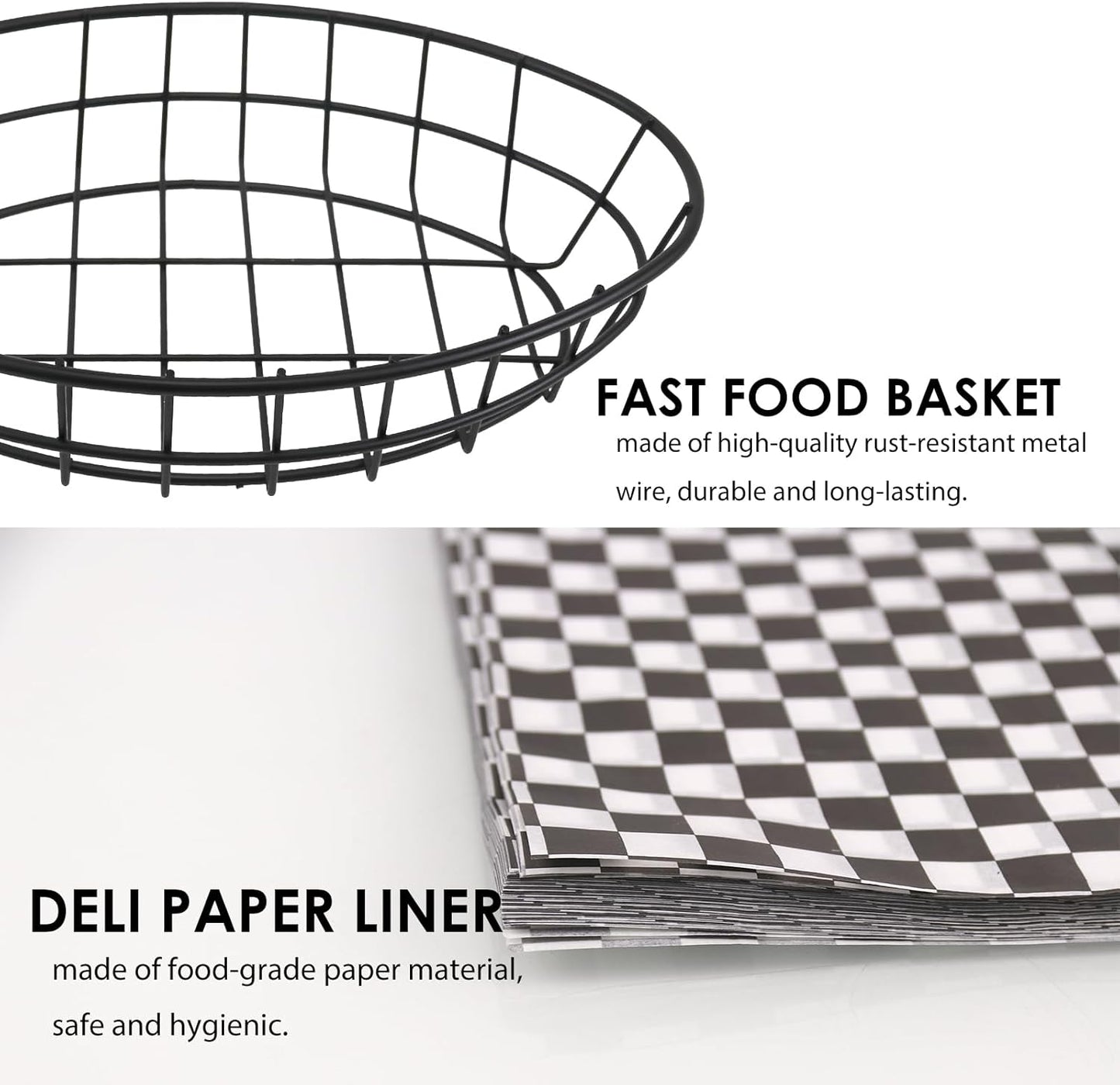 CNQLIS 12 Pcs Wire Bread Baskets with 100 Deli Wrapper Paper, 9.5x6.2x2.2 Inch Oval Metal Dinner Roll Baskets for Restaurants, BBQ, Picnics, Parties (Black)