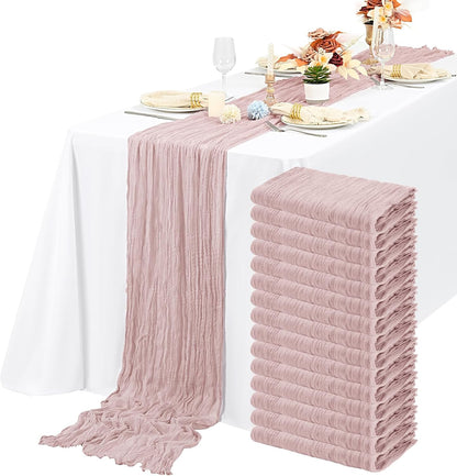 15 Packs Cheesecloth Table Runner Dusty Pink,10 Ft Rustic Gauze Boho Wedding Table Runner Decoration, Wedding Table Decor Table Cloth for Wedding Party Bridal Shower Table,21.5x120in