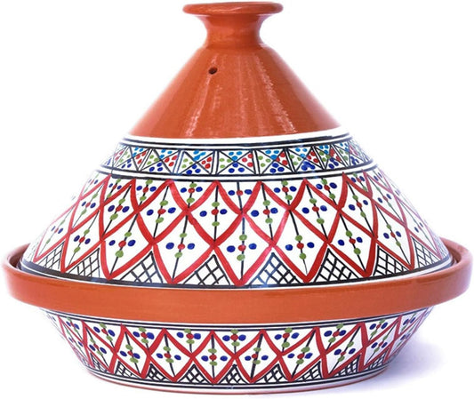 Kamsah Tagine Pot for Cooking and Flavor Enrichment - Large Clay Pot 12”, 5.5 QT - Non-Stick Handmade Cookware - Moroccan Ceramic Pots for Cooking with Lid & Serving Bowl - Bohemian Supreme Red