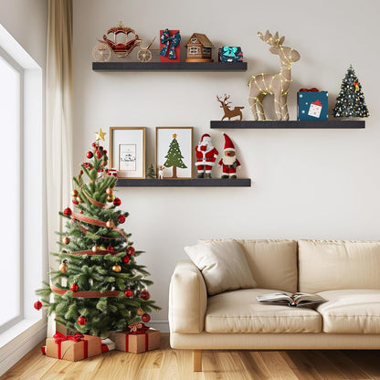 BAYKA Floating Shelves for Wall, 22.5 inches Wall Mounted Rustic Wood Shelves for Bathroom, Bedroom, Living Room, Floating Shelves for Books/Storage/Decor (Black,Set of 3)