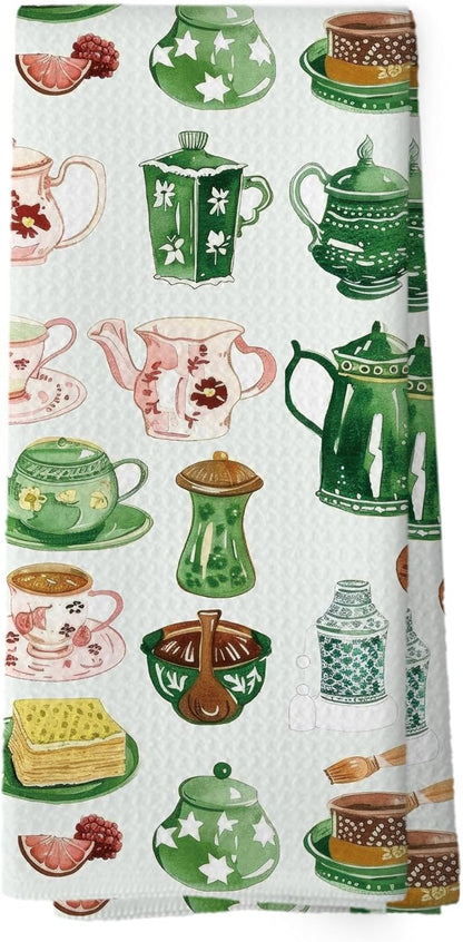 Vintage Spring Floral Teacups Kitchen Dish Towels, Coffee Cup Kitchen Decor, Retro Cottagecore Lover Gifts, Roses Flower Hand Towels Kitchen Tea Towels Decorations, 16x24inch