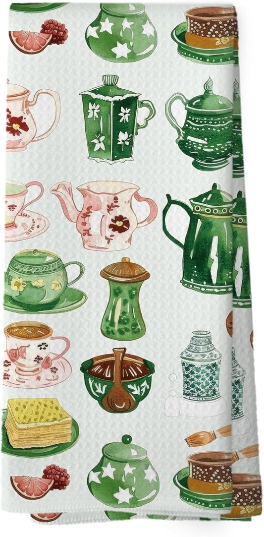 Vintage Spring Floral Teacups Kitchen Dish Towels, Coffee Cup Kitchen Decor, Retro Cottagecore Lover Gifts, Roses Flower Hand Towels Kitchen Tea Towels Decorations, 16x24inch