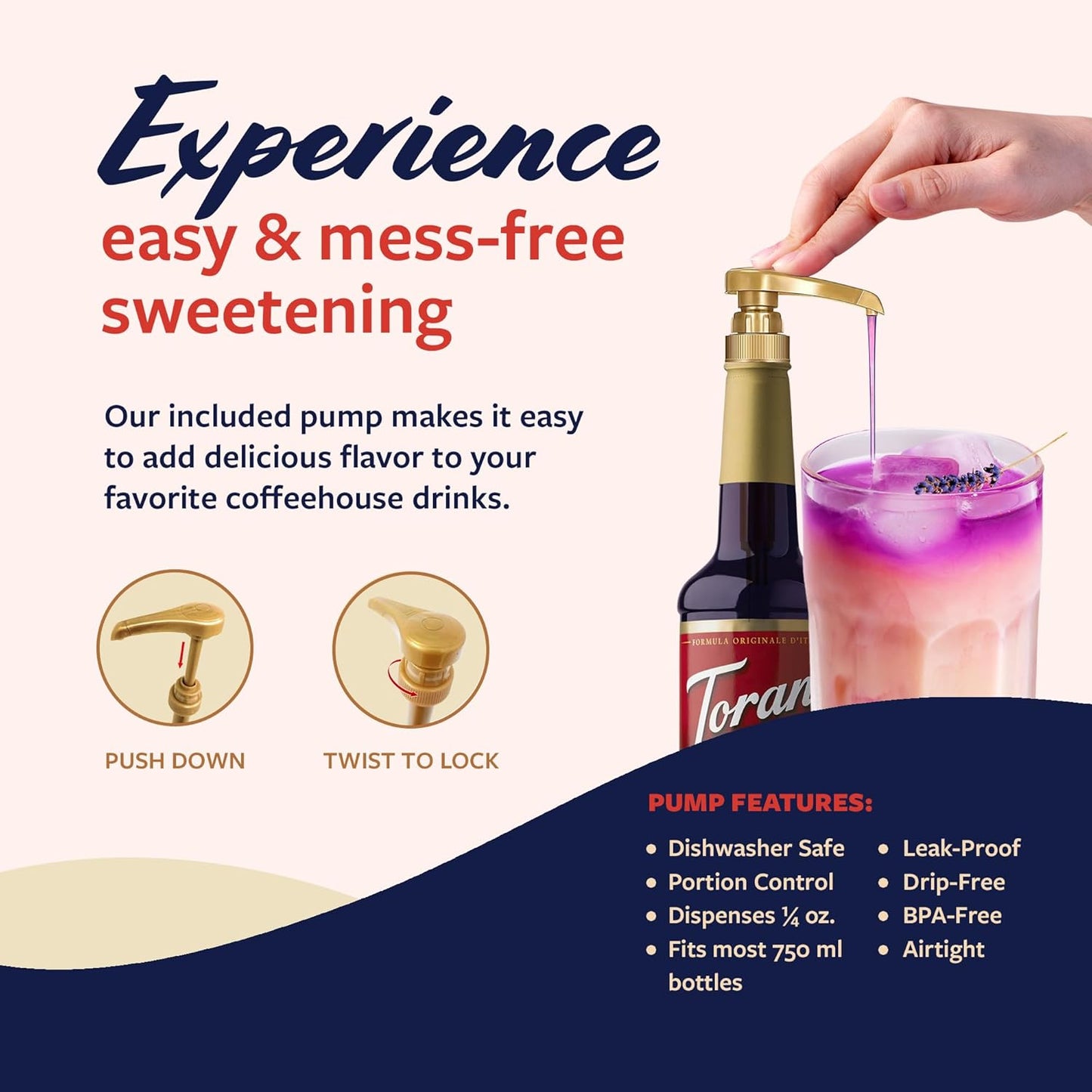 Torani Coffee Syrup, Lavender Flavored Syrup for Drinks, Pump Included, 25.4 Fl Oz