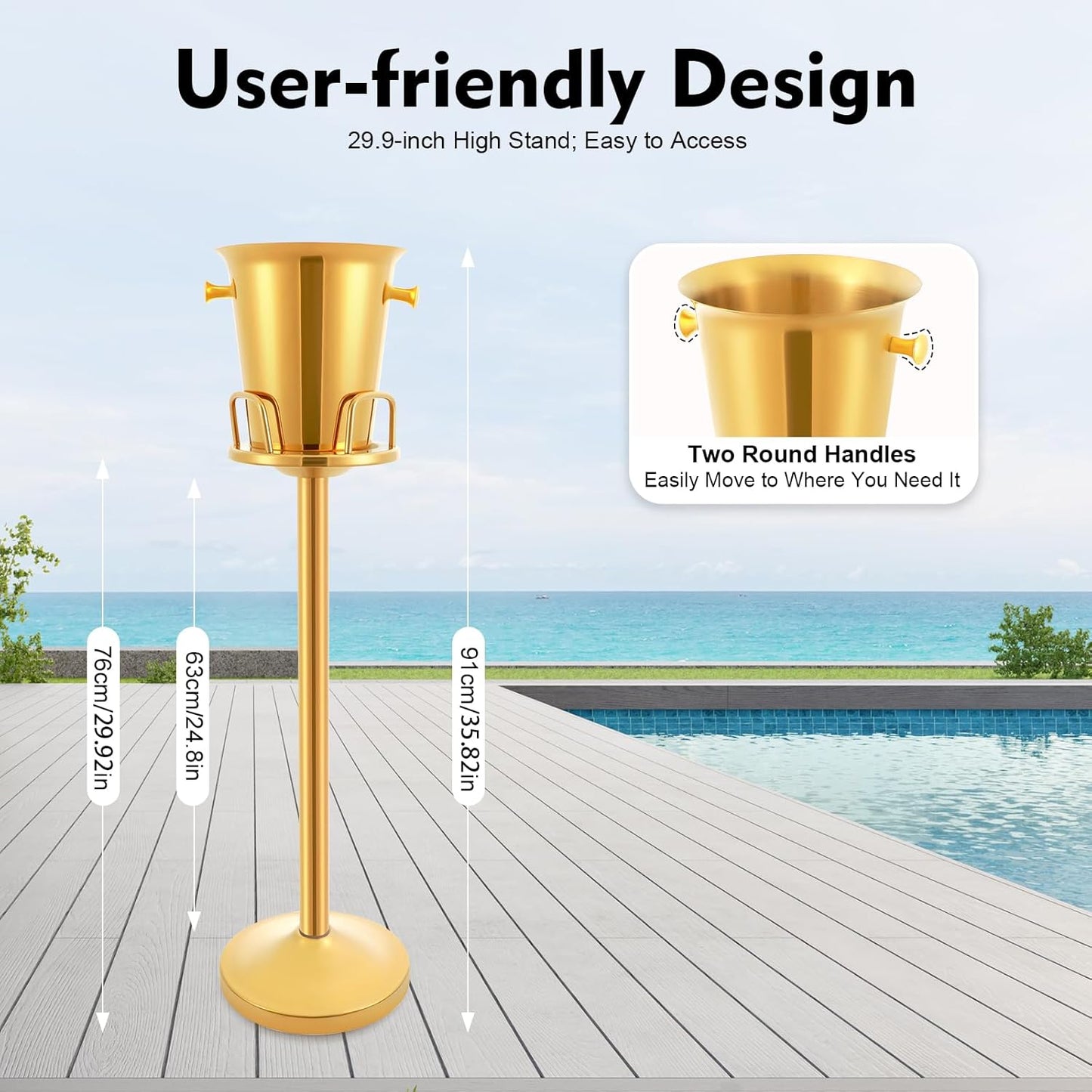 Ice Bucket with Stand,5L Stainless Steel Standing Ice Bucket,Wine Bucket on Rack,Ice Cube Container,Ice Bucket Stand for Wine Beer Party Wedding