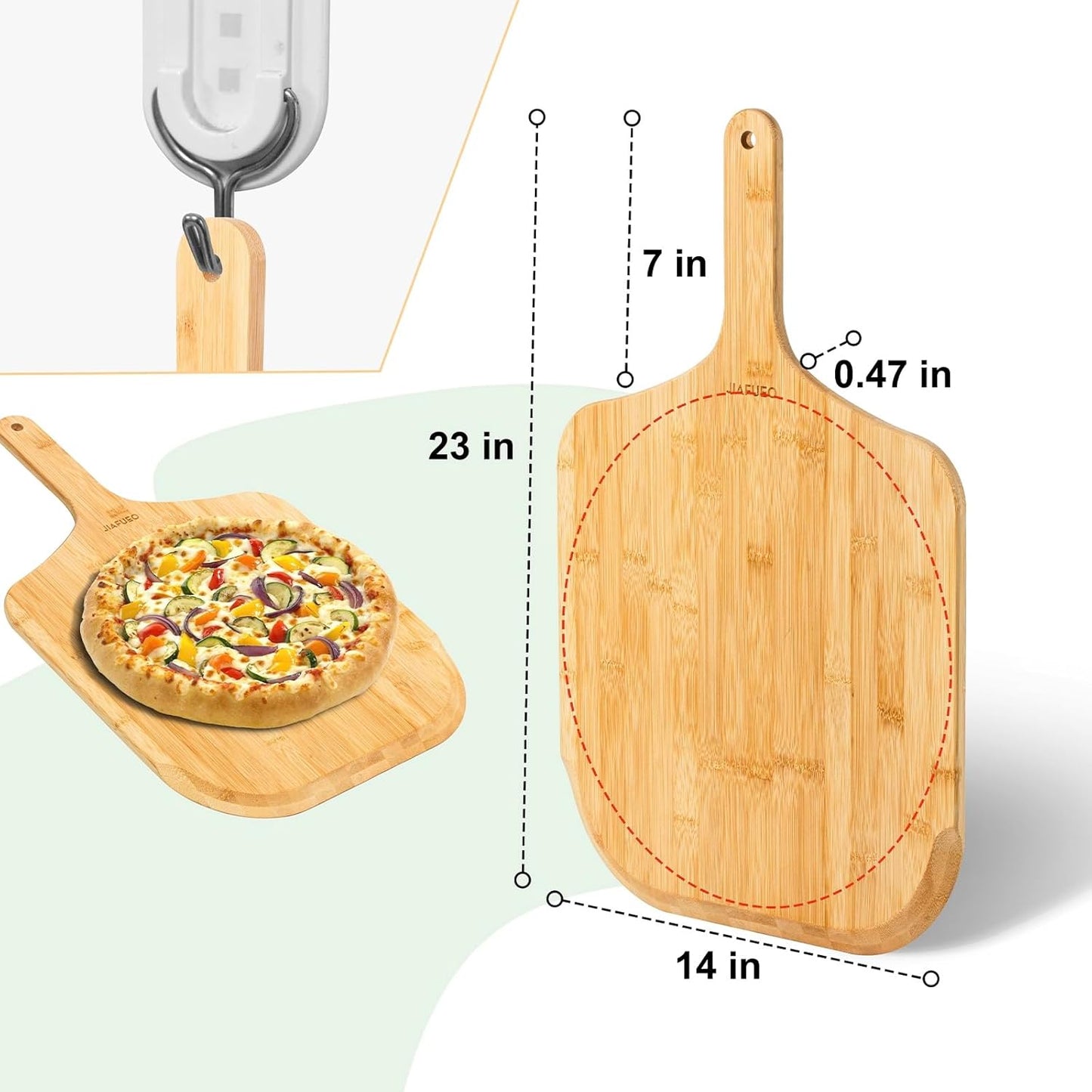 Pizza Peel 14 Inch, Large Bamboo Pizza Paddle Spatula - Wooden Serving Board, Oven Accessory for Baking Homemade, Wood Cutting Board for Cheese Bread Fruit Vegetables