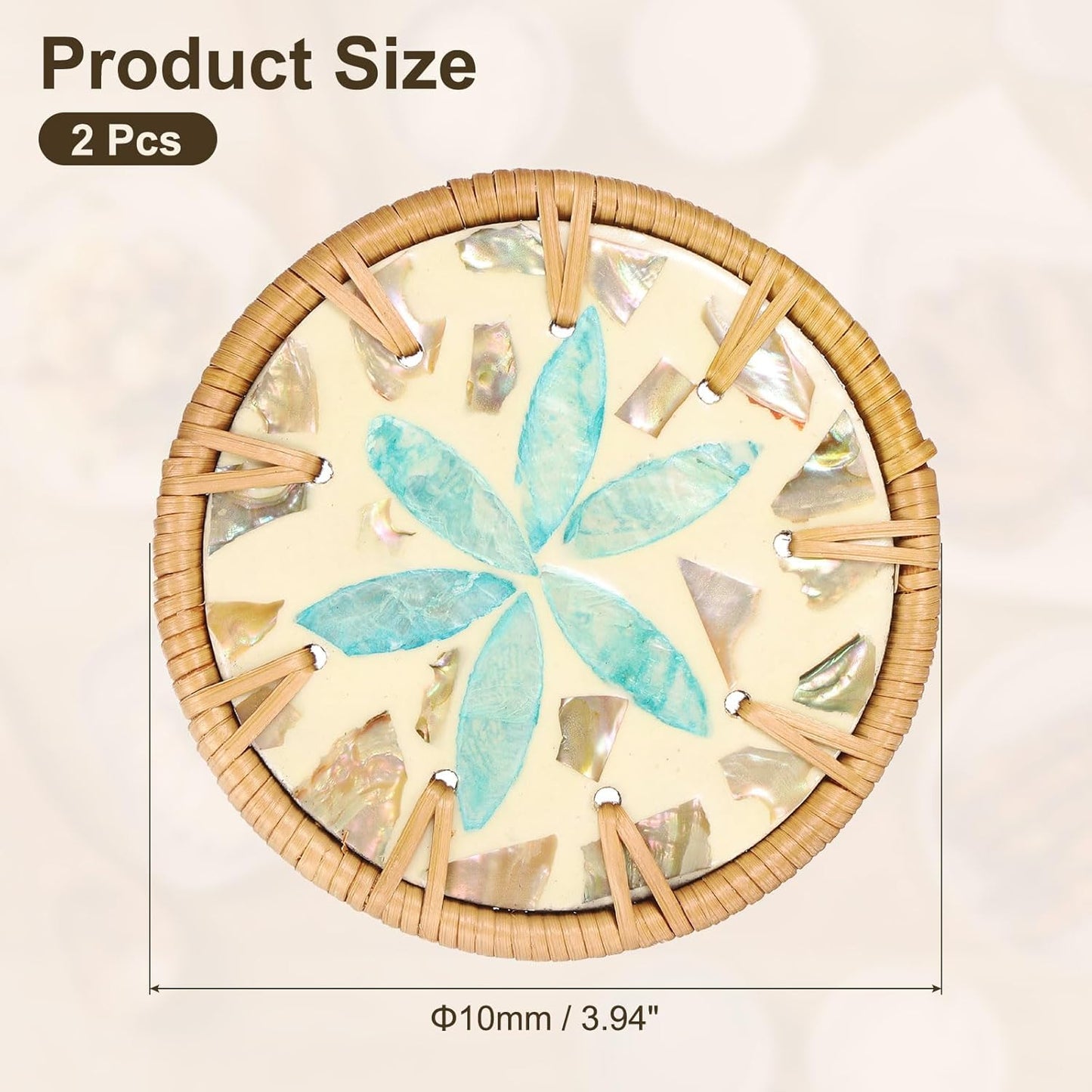 uxcell 2Pcs Handmade Woven Rattan Coasters, Heat-Resistant Drink Coasters for Coffee Table Dining Room Kitchen Coffee Wine Decor, Light Blue Petal