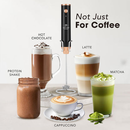 Zulay Kitchen Lux Rechargeable Milk Frother Handheld, 4 Included Whisks - Powerful 2-Speed Motor, Fully Waterproof, 2000mAh Battery - Drink Mixer For Latte, Cappuccino, Matcha, Protein Powder