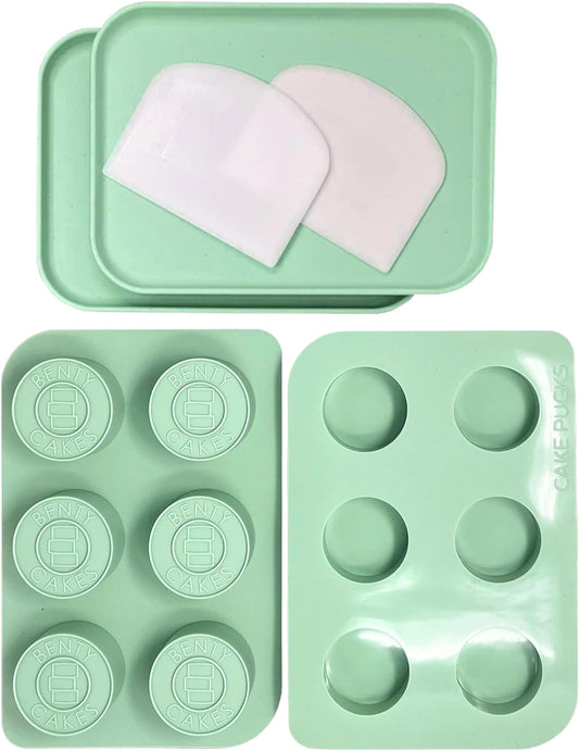 Benty Cakes – The Original CakePuck Bonus Bundle Set – Better than a Cake Pop! Make Chocolate Covered Desserts – BPA Free Silicone – Includes 1 Mold Set, 2 Trays and 2 Scrapers – Green