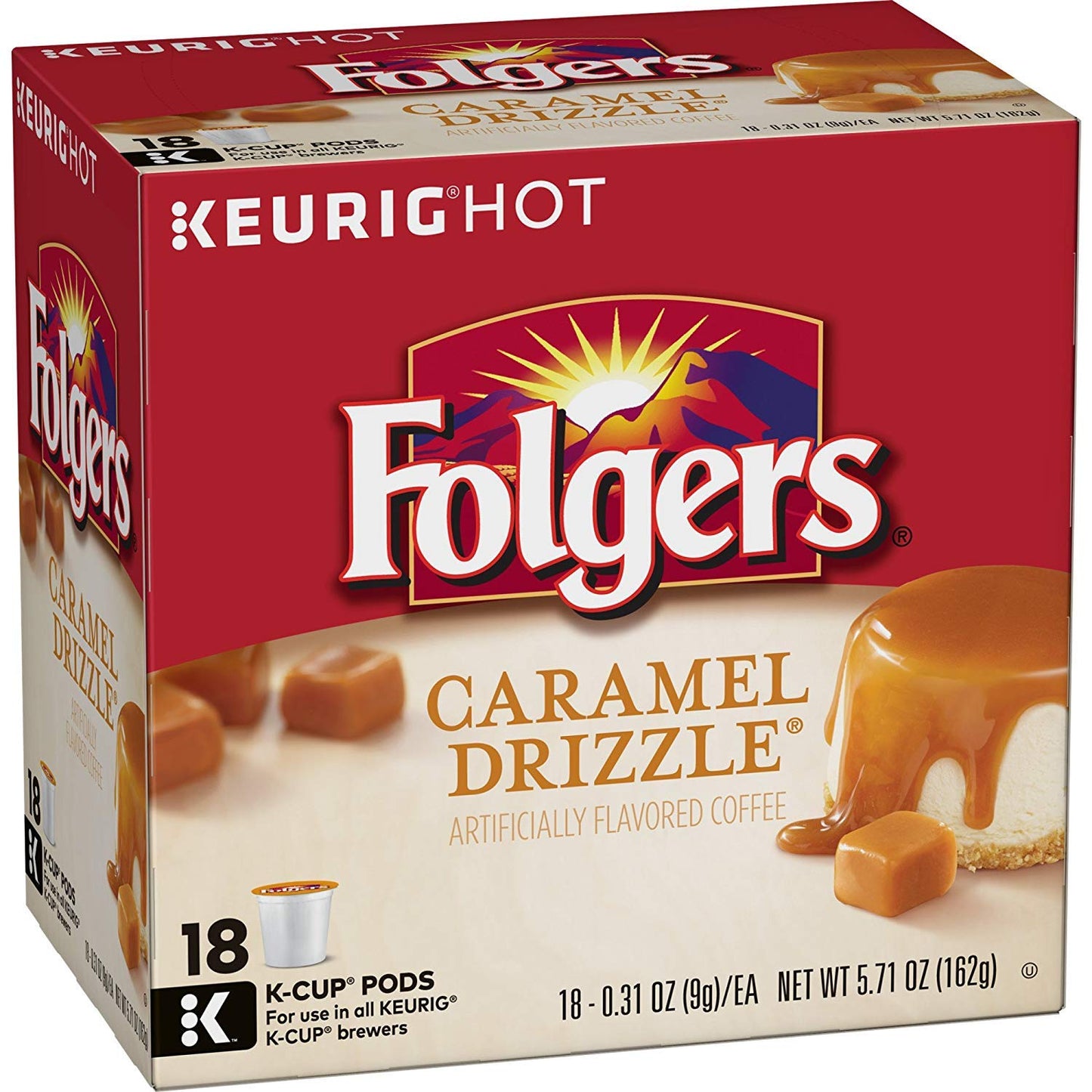 Folgers Caramel Drizzle Flavored Coffee, K Cup Pods for Keurig K Cup Brewers, 18-Count (Pack of 4)
