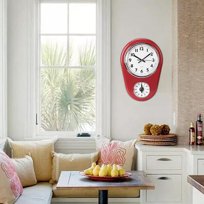 Tyenaza Retro Wall Clock, Vintage Kitchen Clocks, Hanging Clock Home Kitchen Timer Room Decoration Red for Indoor Living Room