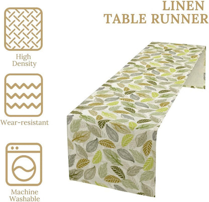 Boho Leaves Table Runner, Abstract Geometric Shapes Vintage Green Leaves Table Runner for Kitchen Party Dinner Home Living Room 13x108 Inch