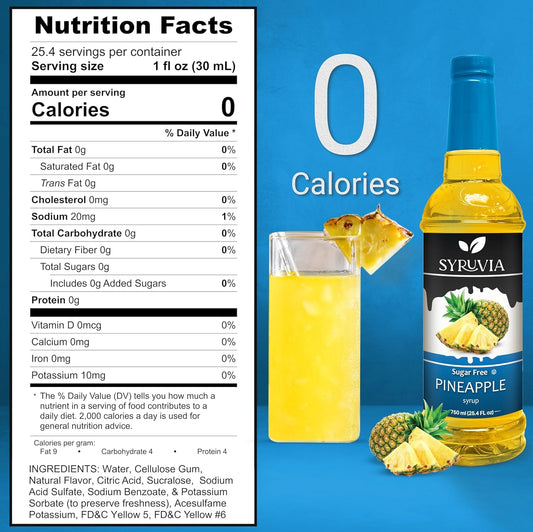 Syruvia Sugar-Free Pineapple Syrup, Flavored Syrup for Drinks, Cocktails, Lemonades, Iced Teas, and Desserts – 25.4 fl oz