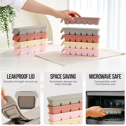 Silicone Ice Cube Freezer Tray with Lid, 100% Food-Grade Platinum Silicone,Leak Resistance & Dishwasher Safe for Baby Food Prep,Breast Milk,Purees - Korean Made (4 Sets 1.7 oz/4 Sections)