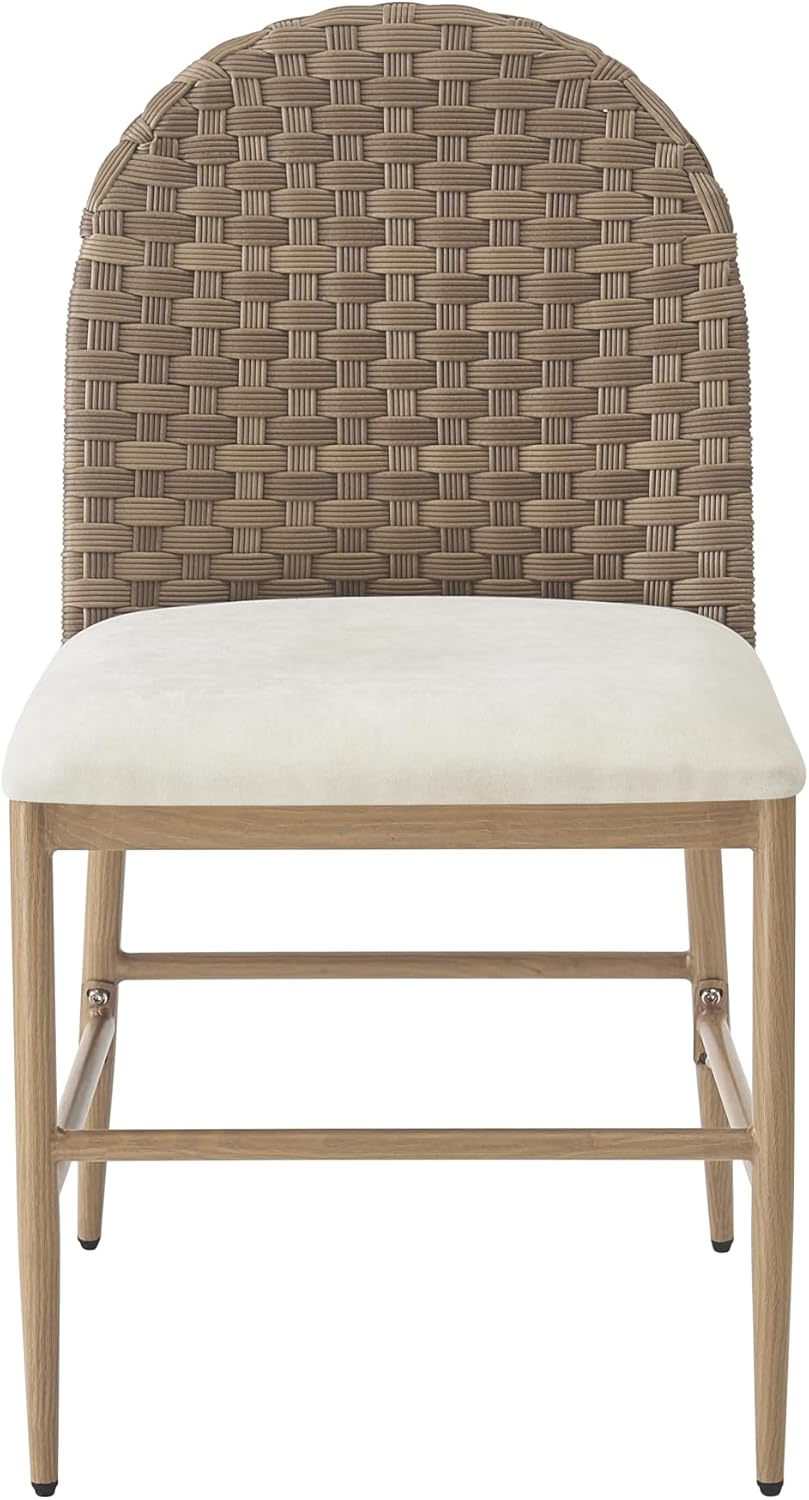 GDFStudio Farmhouse Dining Chairs Set of 2, Upholstered Kitchen Chairs with 2.65" Short-Pile Cushion, Hand-Woven Rattan Backrest, Maple Color Iron Frame, Armless Rustic Side Chairs for Dining Room