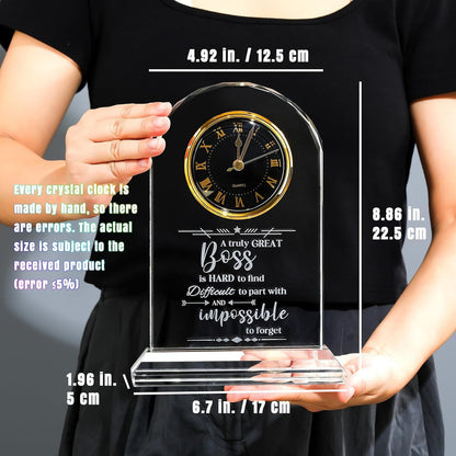 Ornalrist Boss Gifts for Men Women Crystal Clock, Gifts for Retirement Female Boss - Boss Appreciation Gift for Men, Boss's Day Gift Idea - Boss, Mentor, Leader Desk Office Home Decor