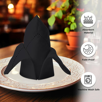 Urban Villa Cloth Napkins Set of 12 20x20 Inches 100% Cotton Hemstitch Napkins Cloth Washable Durable Reusable Absorbent Table Dinner Napkins Cloth for Hotel Lunch Restaurant Weddings Parties – Black