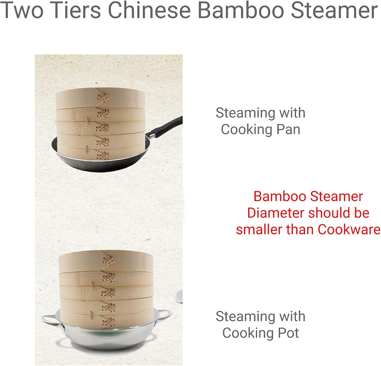 JapanBargain, Chinese Bamboo Steamer Steaming Basket for Vegetable Seafood Dim Sum Dumpling Bun Egg, 8-inch