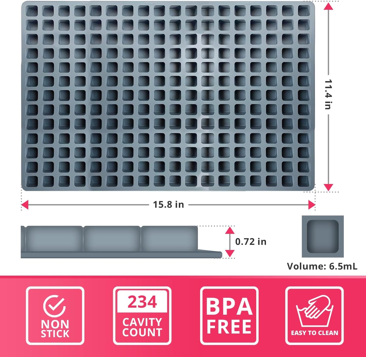 Silicone 6.5ml Cube Candy Molds for Chocolate, Gummy & Baking | 234 Cavities Confectionery Molds | Food-Grade, BPA-Free Silicone for Homemade Treats & Desserts | Dolce Flav