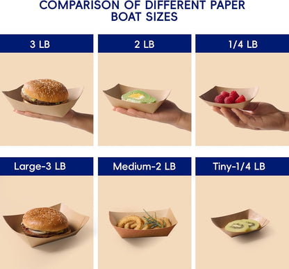 JOLLY CHEF 2lb Paper Food Trays, 250 Pack Disposable Paper Boat, Serving Boats, Food Holder Trays for Snacks French Fries Nachos Hot Dog Tacos BBQ Party