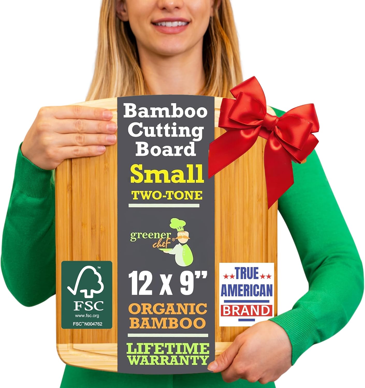 GREENER CHEF 12 Inch Small Bamboo Cutting Board with Lifetime Replacements - Small Wooden Chopping Board for Kitchen, Meat, Vegetables, Cheese, Bread, Charcuterie, and Everyday Food Prep