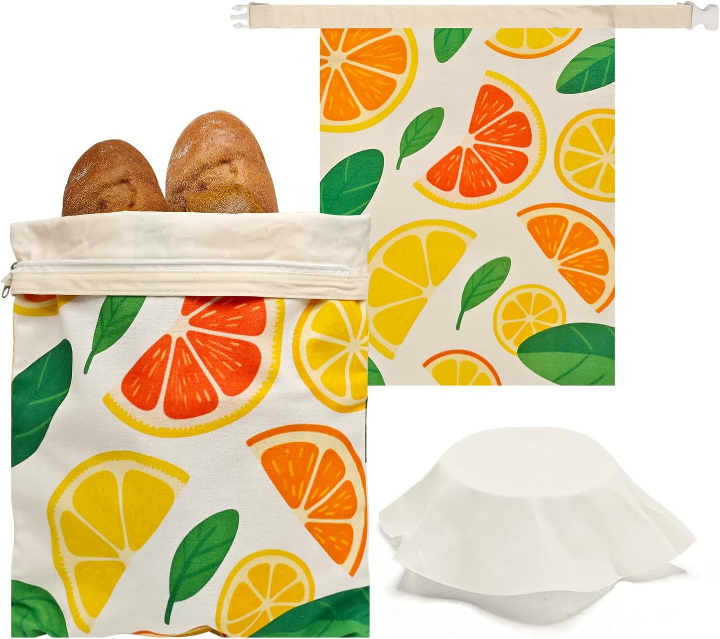 Beeswax Bread Bags for Sourdough 2 Pack 13"x17" Eco-Friendly Reusable Linen Cotton Storage Bags with Zipper Closure for Homemade Bread Fresh-Keeping, Freezer-Safe (Blood orange)