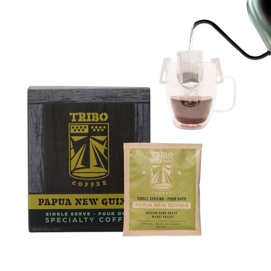 Tribo Coffee Single-Serve Portable Pour Over Drip Coffee - Papua New Guinea - 10 Servings (Medium-Dark Roast)
