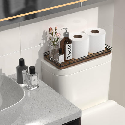 Acacia Bathroom Toilet Tank Tray, 13" Wood Toilet Paper Storage Basket Back of Toilet Basket Organizer, Vanity Tray for Perfume Makeup Candle Kitchen Counter Coffee Table Decor