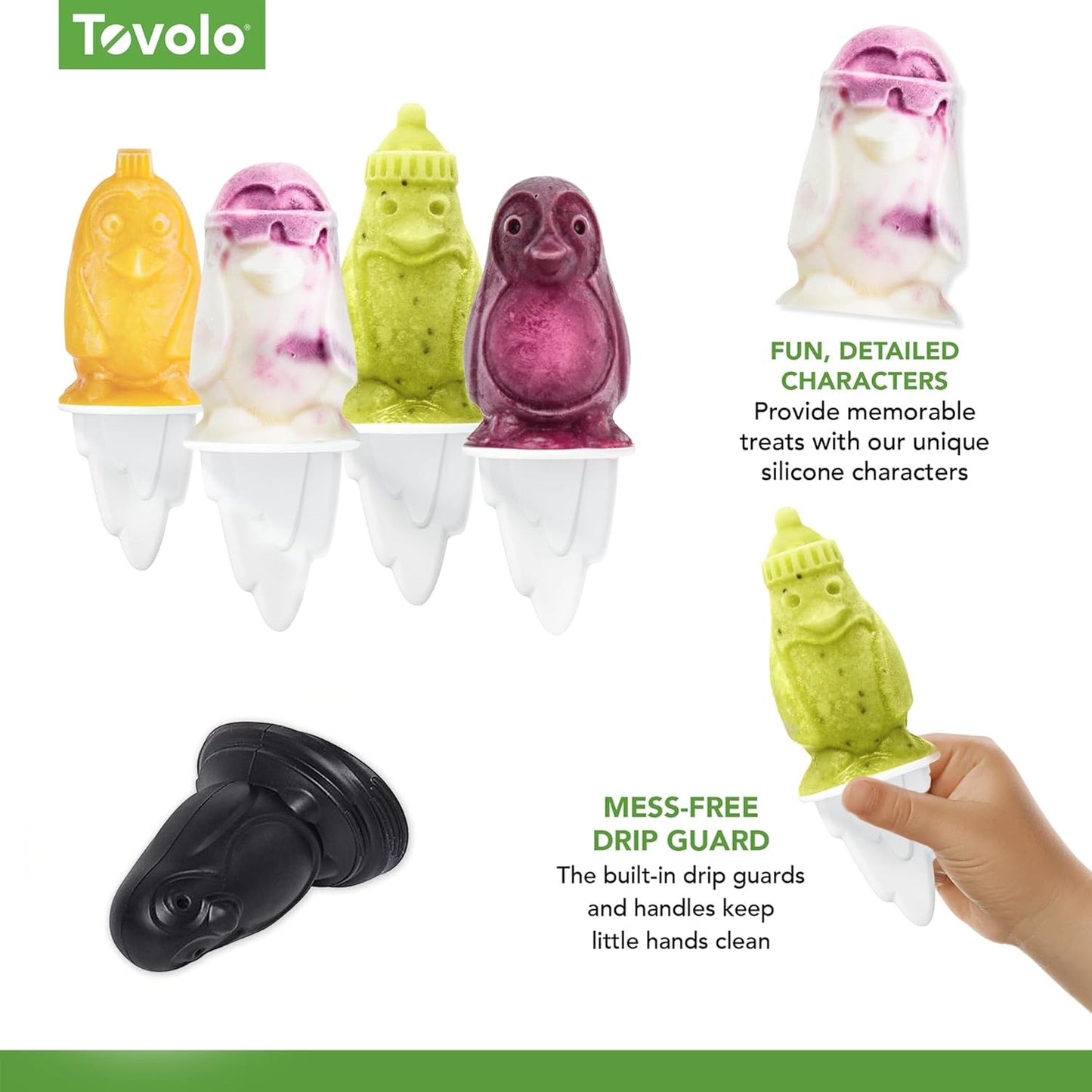 Tovolo Silicone Popsicle Molds with Sticks (Penguin) - Ice Pop Molds with 4 Cavities for Homemade Flavored Ice Pops & Frozen Snacks - Popsicle Maker with Drip-Guards, Dishwasher Safe & BPA-Free