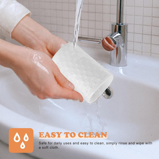 Wakauto Ceramic Bathroom Washing Accessory Set White Including Soap Plate Lotion Container Toothbrush Cup for Bathroom Organization and Space Saving