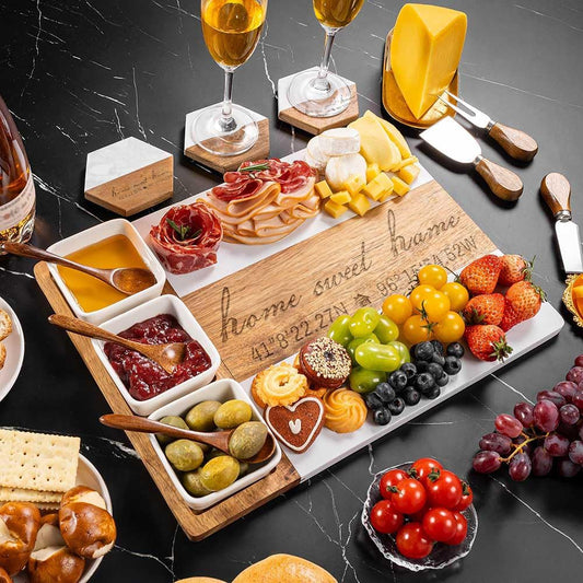Personalized Charcuterie Board, Custom Marble Cheese Boards for Bridal Shower Gifts, House Warming Gifts New Home, Wedding Gifts for Couples (Style 5)