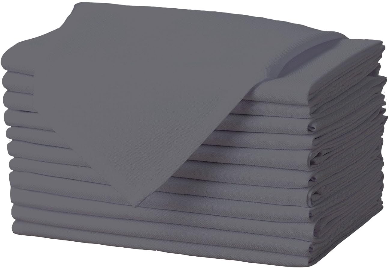 Gee Di Moda Cloth Napkins - 17 x 17 Inch Charcoal Dinner Napkins - Set of 12 Soft & Absorbent Washable Fabric Cloth Table Napkins with Hemmed Edges for Hotel Restaurant, Holiday Parties & Wedding