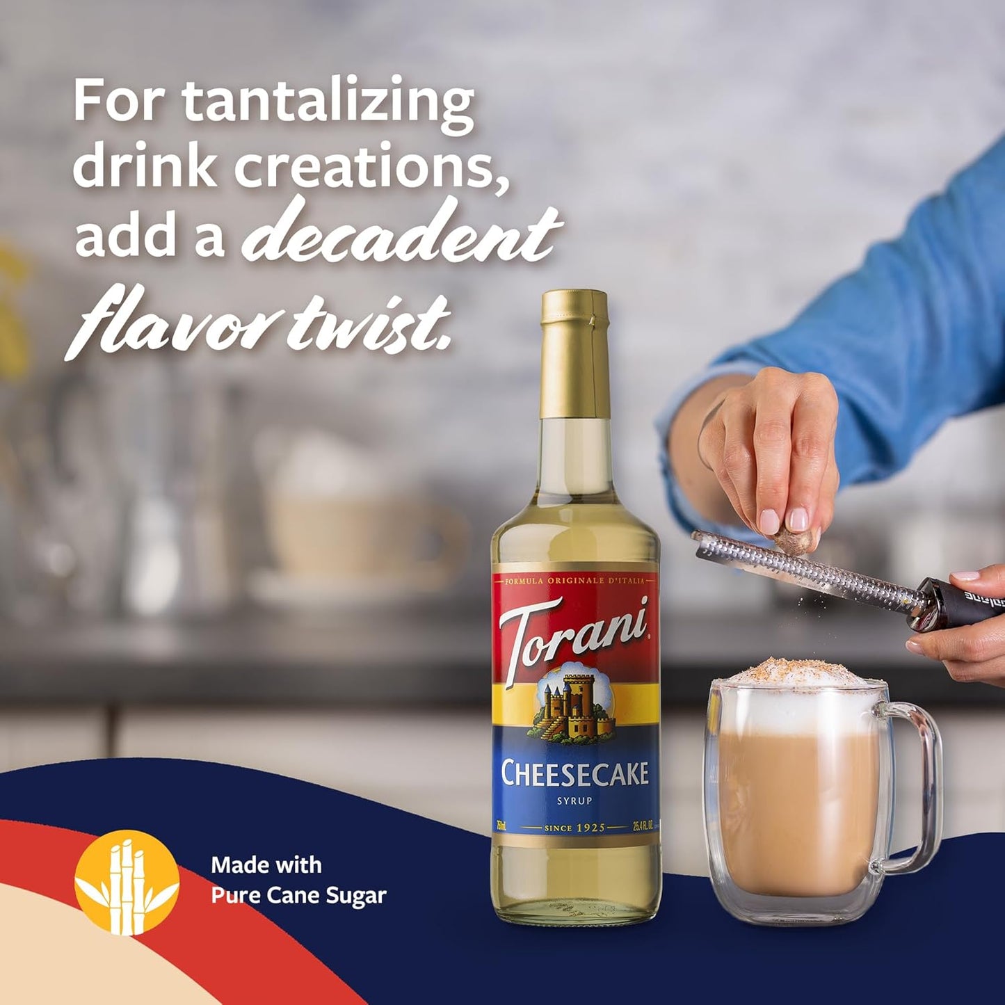 Torani Coffee Syrup, Cheesecake Flavored Syrup for Drinks, Pump Included, Glass Bottle 25.4 Fl Oz