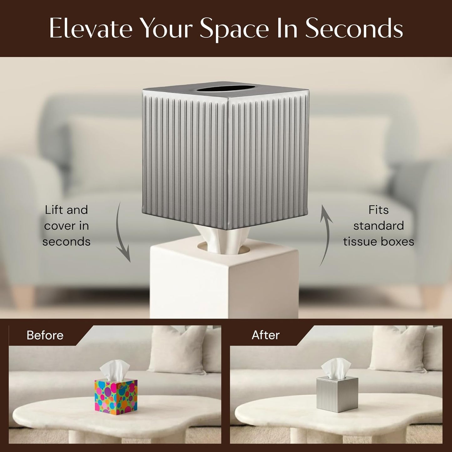 Monarch Abode Tissue Box Cover Square – Handcrafted Ridge Embossed Pewter Metal Tissue Holder Box for Bathroom Accessory, Aesthetic Decorative Facial Napkin Cube for Modern Home Decor