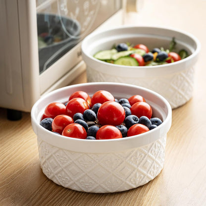 40oz Large Ceramic Mixing Bowls with Lids Set of 4, Ramekin Bowls Oven Safe, Serving Bowls with Lids, Meal Prep Containers, Airtight Food Storage Containers Set for Housewarming, White