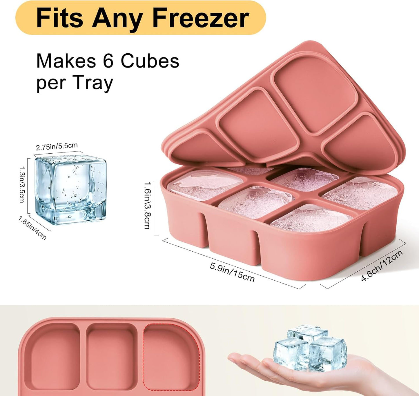 Ice Cube Tray 2 Pack - Stackable Large Silicone Ice Cube Freezer Molds & Easy Release Square Ice Cube Maker with Removable Lid BPA Free for Cocktail,Whiskey,Soup Baby Food