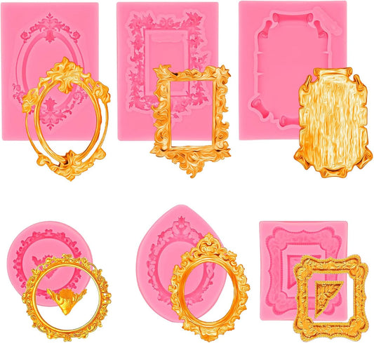 6 PCS Baroque Frame Molds Silicone, Picture Frame Chocolate Mold and Resin Frame Mold for Fondant, Clay Molds for Crafts, Cake Decorating, Cupcake Topper, Chocolate, Candy, Polymer Clay
