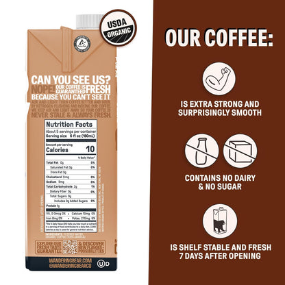 Wandering Bear Straight Black Organic Cold Brew Coffee - Extra Strong, Bold, Smooth, Unsweetened, Shelf-Stable, Ready to Drink, 100% Organic Iced Cold Brewed Coffee Drink - 32 fl oz, 3 pack