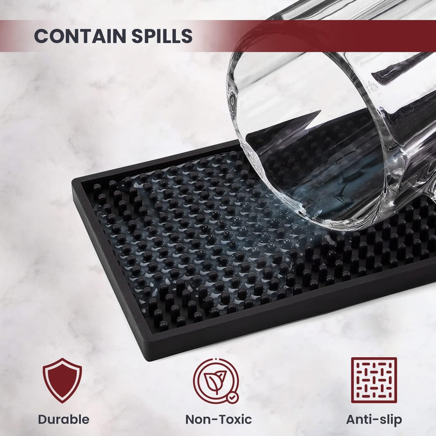 Black Spill Bar Mats Set of 2 (24x3 Inches) | Drying, Durable and Stylish Spill Mats for Bars, Restaurants, Coffee Shops, Bar Mats for Countertop and Table Top, Non-Slip & Non-Toxic Mats