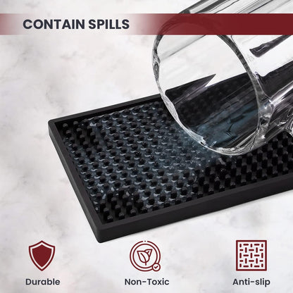Black Spill Bar Mats Set of 2 (24x3 Inches) | Drying, Durable and Stylish Spill Mats for Bars, Restaurants, Coffee Shops, Bar Mats for Countertop and Table Top, Non-Slip & Non-Toxic Mats