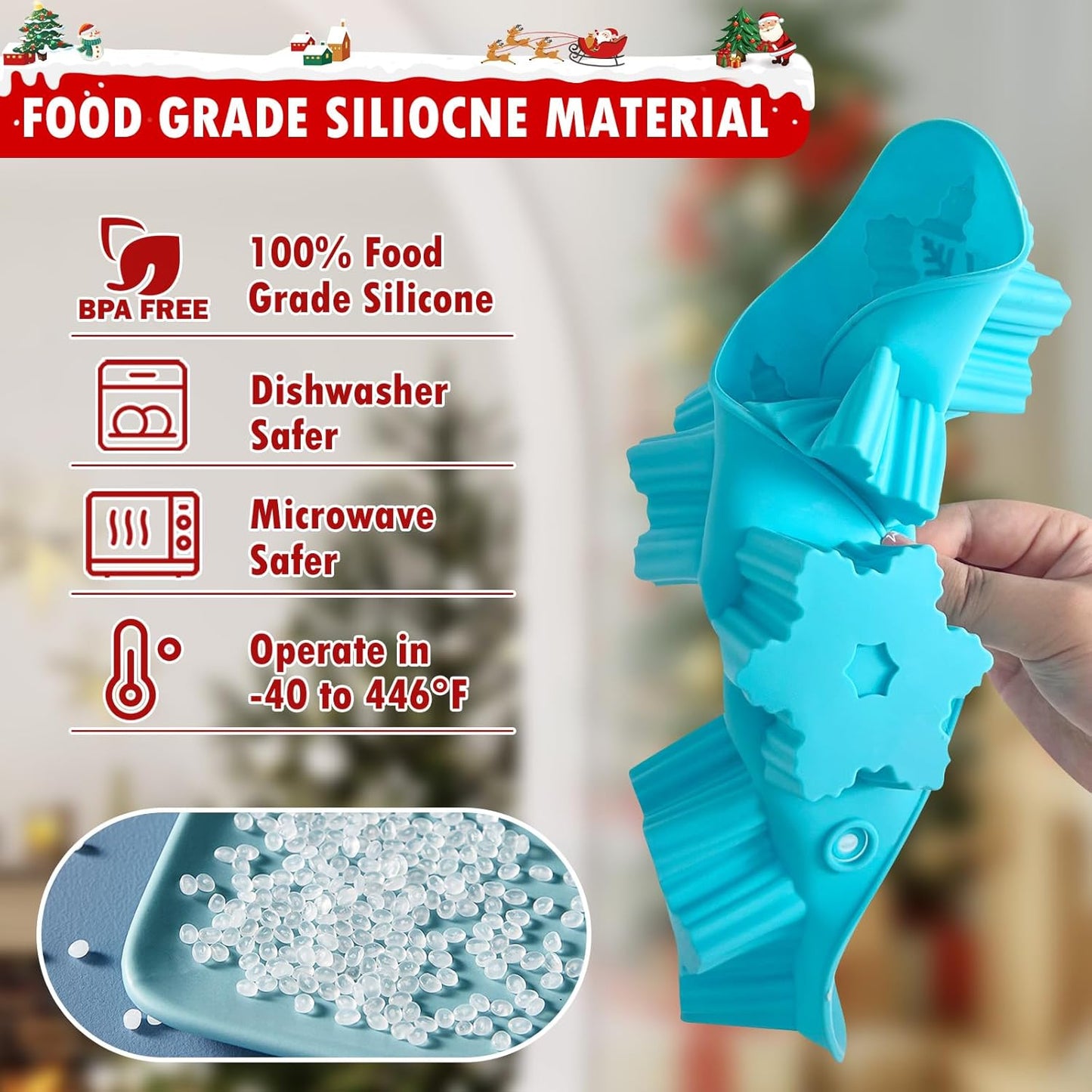 HKNMTT Snowflake Christmas Silicone Mold 12 Cavity for Holiday Soap Chocolate Cocoa Bomb Ice Candy Oreo Covered Jello Xmas Winter Wax, Oven Safe Baking Frozen Food Grade Moulds DIY Candle Craft Set