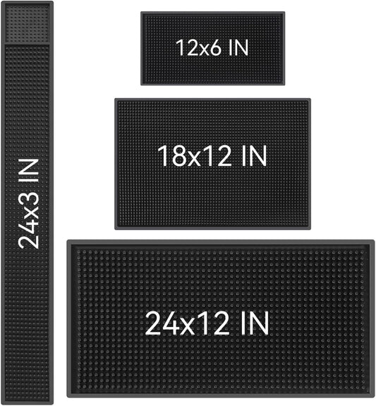 WANGCHAO Bar Mat Set of 4 Nonslip Flexible Rubber Black Bar Service Spill Mat Barber Mats Dish Drying Mat (24" x 12"+18" x 12"+23" x 3"+12" x 6")