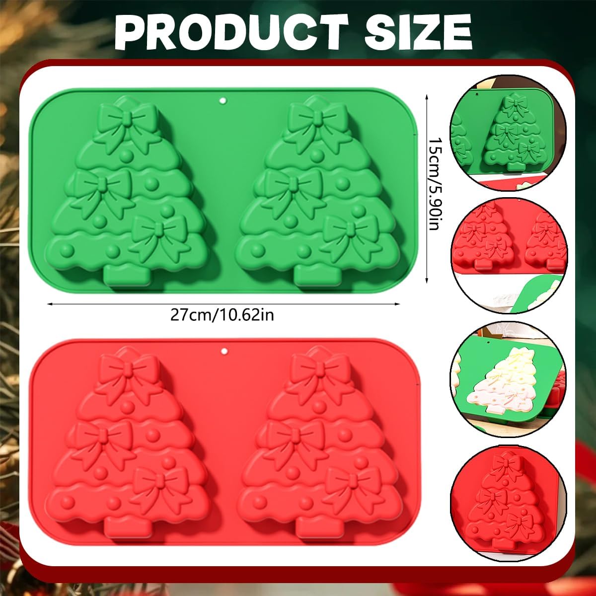 2 Pack Christmas Tree Silicone Molds 2 Cavity Chocolate Molds for Baking 3D Christmas Cake Mold Holiday Candle Resin Mold Xmas Pine Tree Soap Ice Cube Jello Mold for Festival Home Party