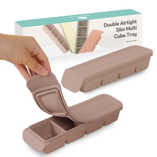 Silicone Ice Cube Freezer Tray with Lid, 100% Food-Grade Platinum Silicone,Leak Resistance & Dishwasher Safe for Baby Food Prep,Breast Milk,Purees - Korean Made (Brown 1.7 oz/4 Sections)