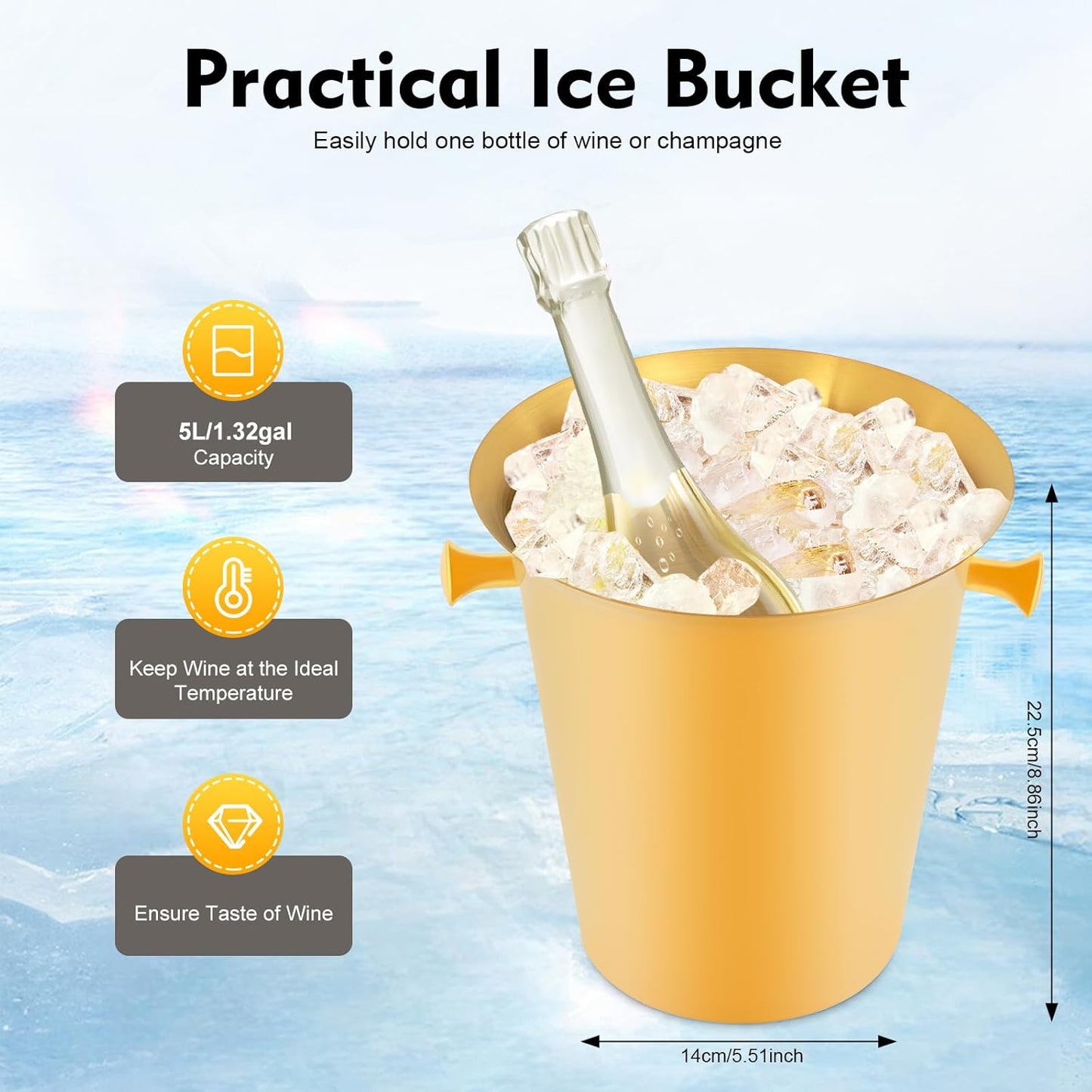 Ice Bucket with Stand,5L Stainless Steel Standing Ice Bucket,Wine Bucket on Rack,Ice Cube Container,Ice Bucket Stand for Wine Beer Party Wedding