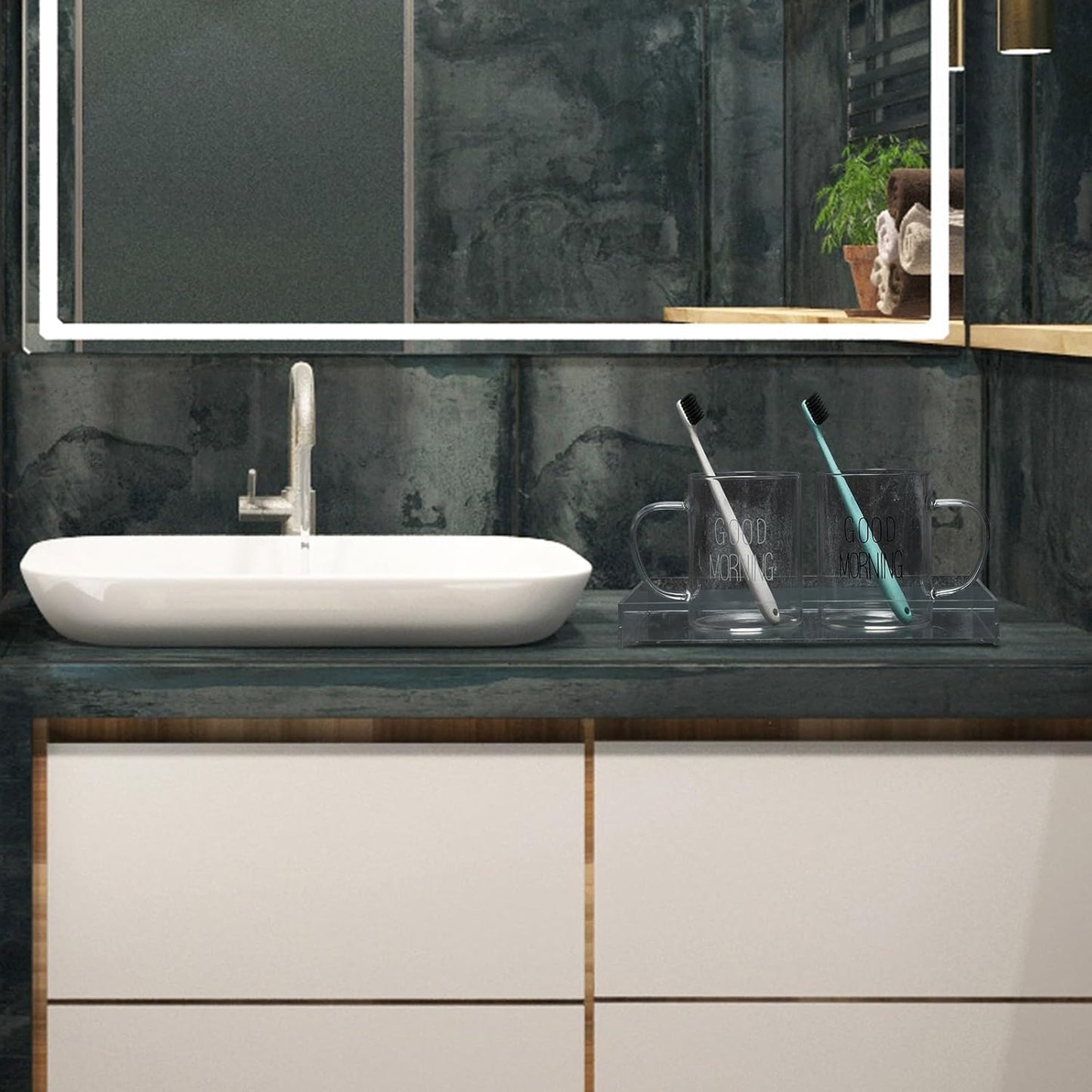 Maitys 6 Pcs Acrylic Vanity Tray Bathroom Tray for Serving Vanity Makeup Organizer Clear Hand Towel Kitchen Countertop Makeup Perfume Cosmetics Organizer Valentine Gift (9.65 x 5.9 Inch)