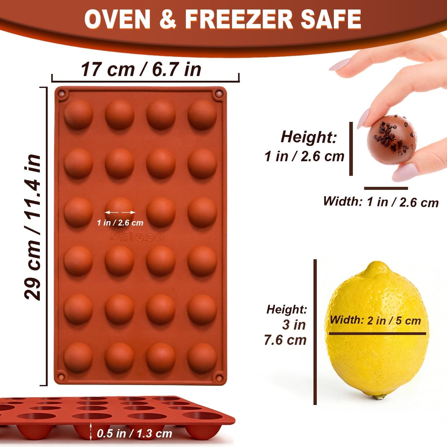 Mini 24-Cavity Semi Sphere Silicone Molds Non-Stick, 2 Packs Half Sphere Silicone Baking Molds for Making Jelly, Chocolates and Cake